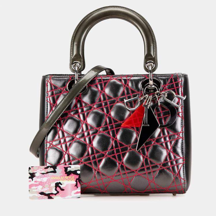 Pre Owned Anselm Reyle Medium Metallic Lambskin Cannage Lady Dior