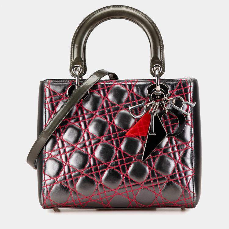 Pre Owned Anselm Reyle Medium Metallic Lambskin Cannage Lady Dior
