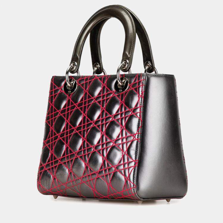 Pre Owned Anselm Reyle Medium Metallic Lambskin Cannage Lady Dior