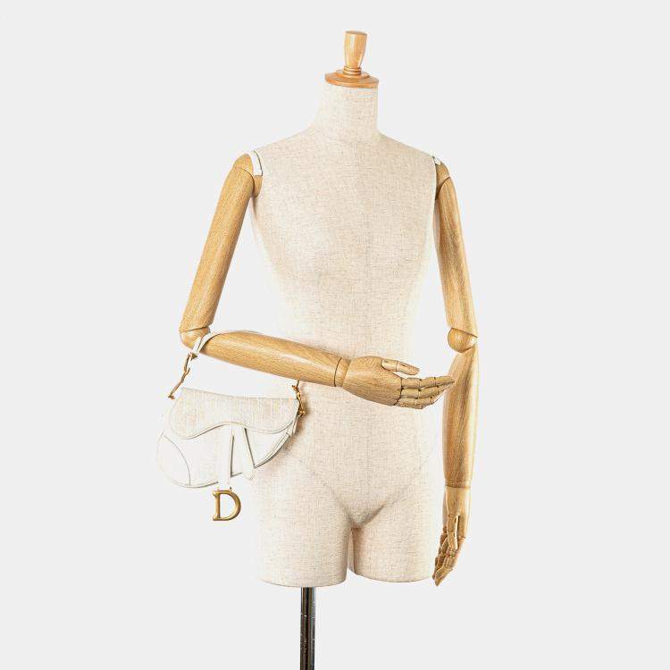 Pre Owned Dior White Mini Oblique Canvas Saddle Bag