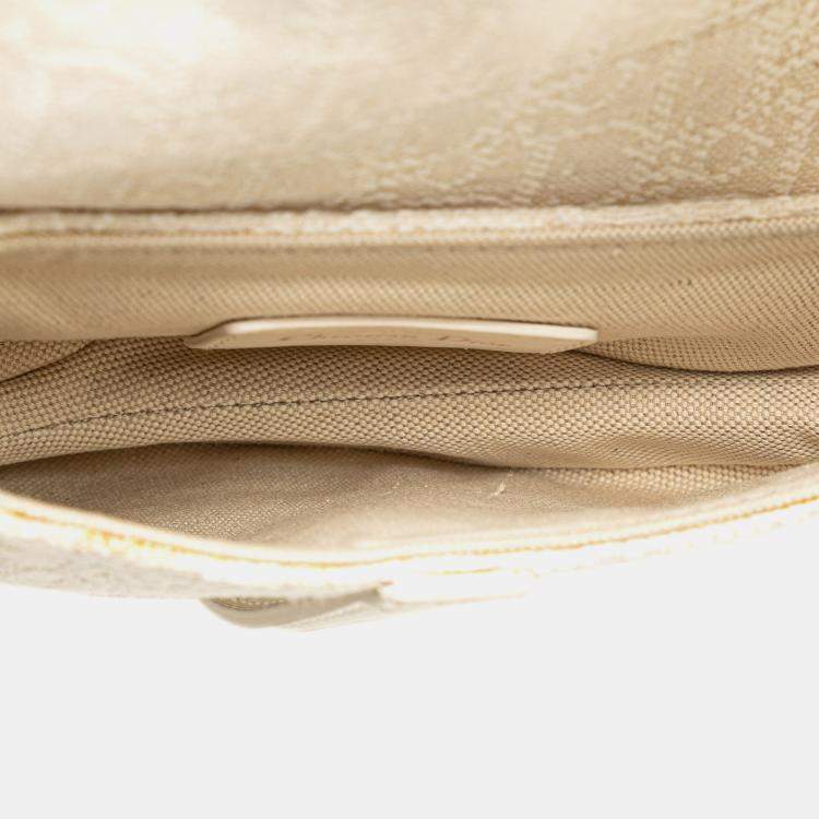 Pre Owned Dior White Mini Oblique Canvas Saddle Bag