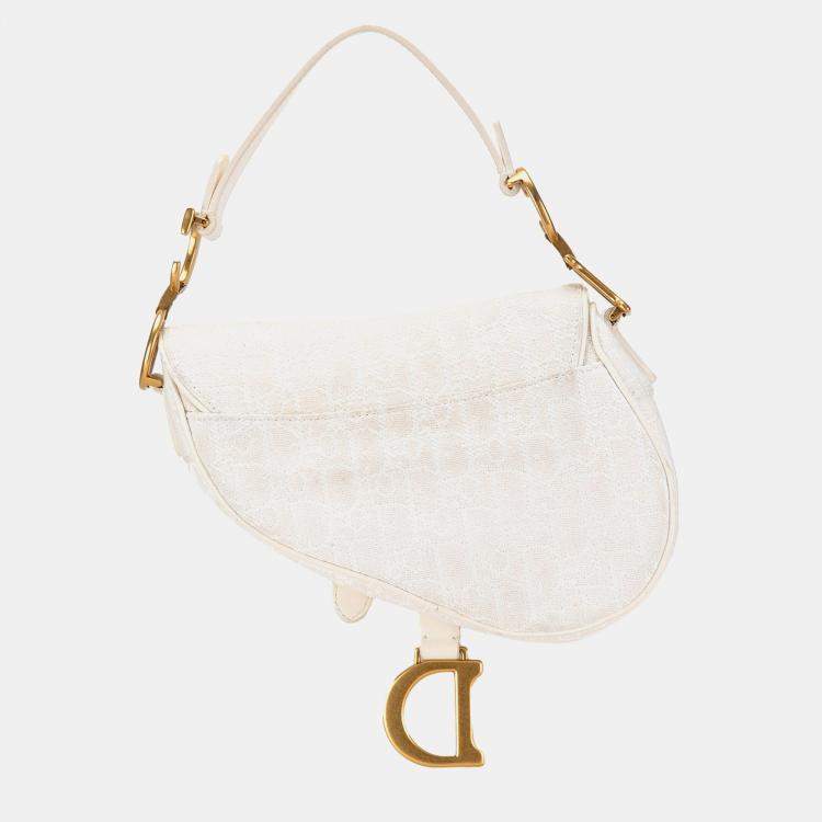 Pre Owned Dior White Mini Oblique Canvas Saddle Bag