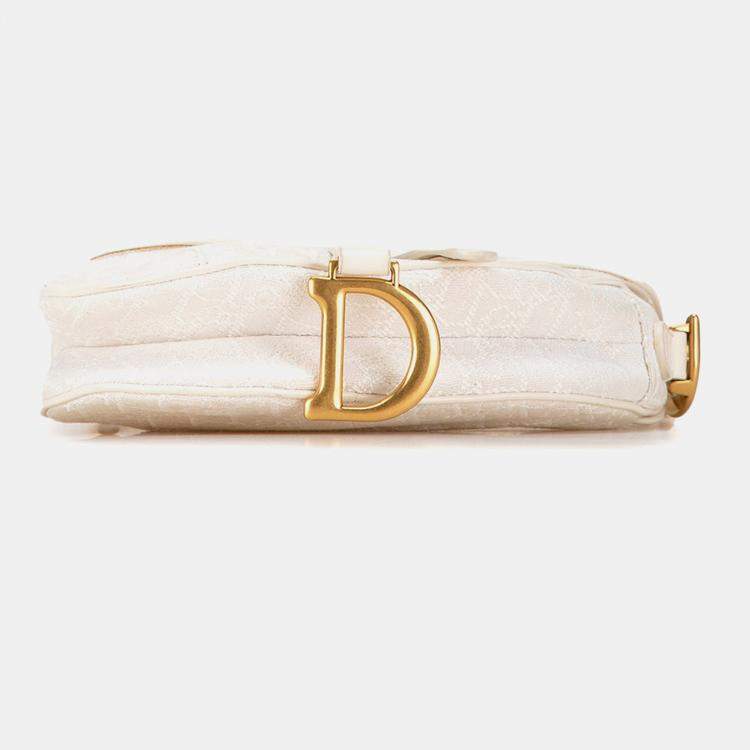 Pre Owned Dior White Mini Oblique Canvas Saddle Bag