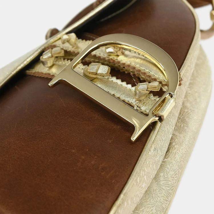 Pre Owned Christian Dior Gold Brown Saddle Handbag