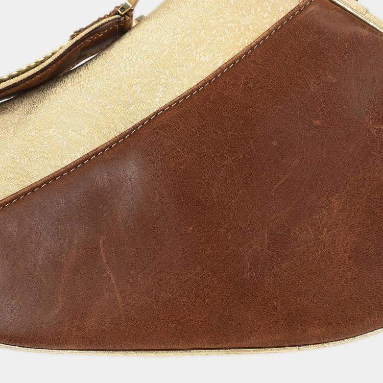 Pre Owned Christian Dior Gold Brown Saddle Handbag