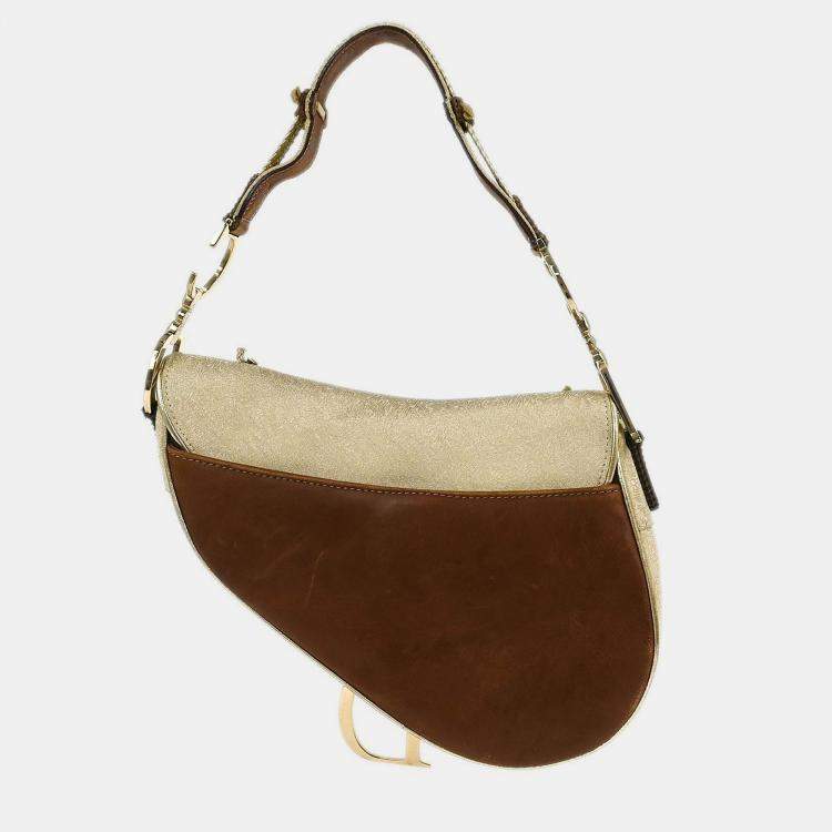 Pre Owned Christian Dior Gold Brown Saddle Handbag