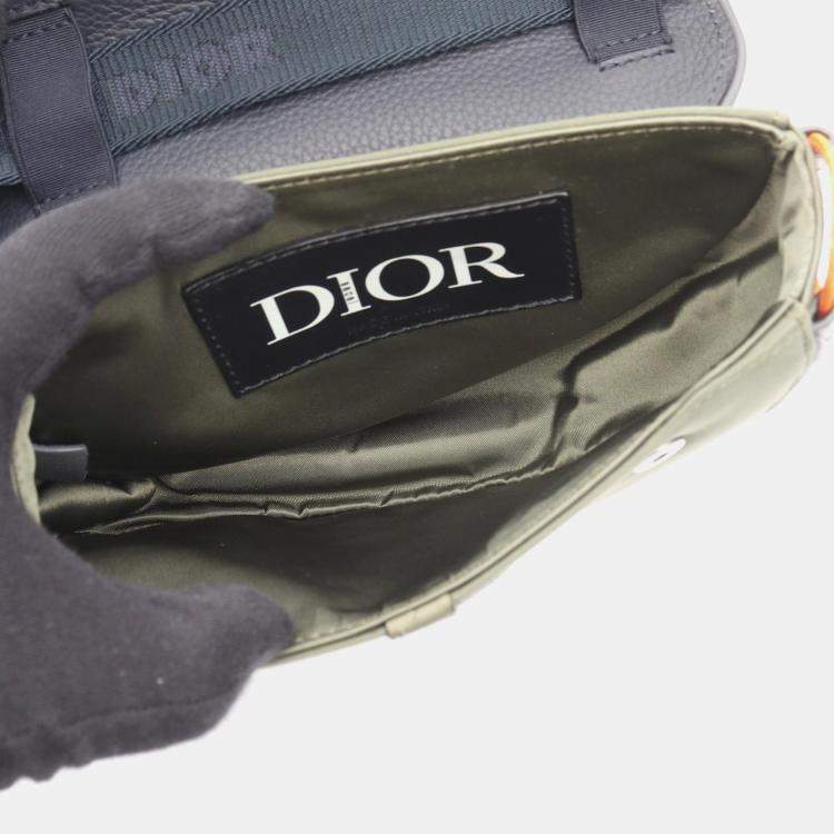 Pre Owned Dior Sacai Saddle Khaki and Navy Nylon and Leather Shoulder Bag