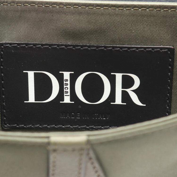 Pre Owned Dior Sacai Saddle Khaki and Navy Nylon and Leather Shoulder Bag