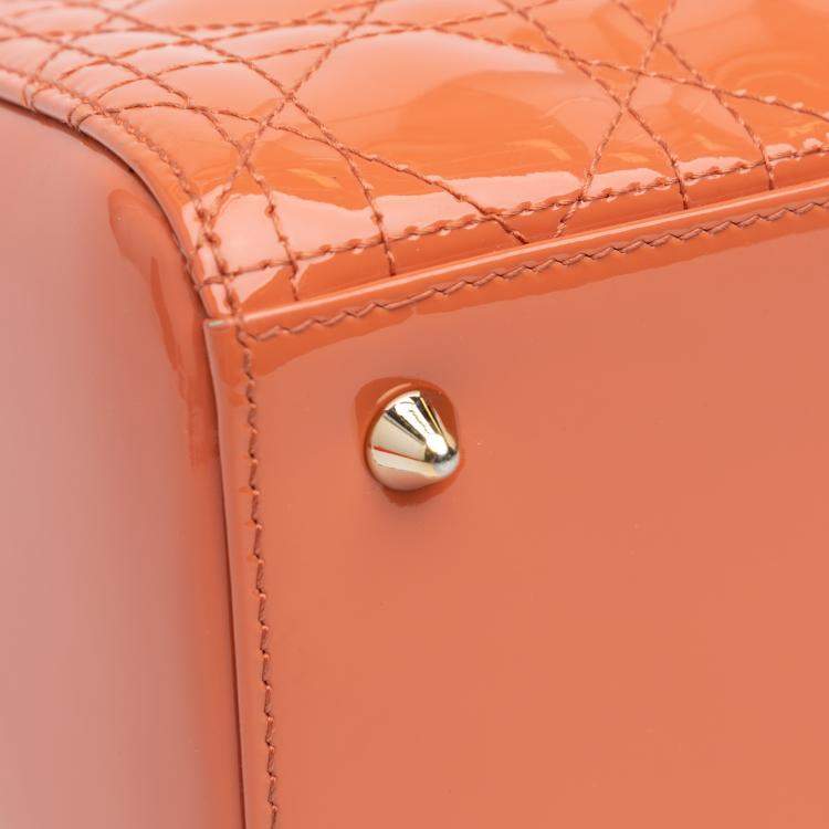 Pre Owned Dior Orange Medium Patent Cannage Lady Dior
