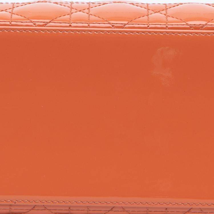 Pre Owned Dior Orange Medium Patent Cannage Lady Dior