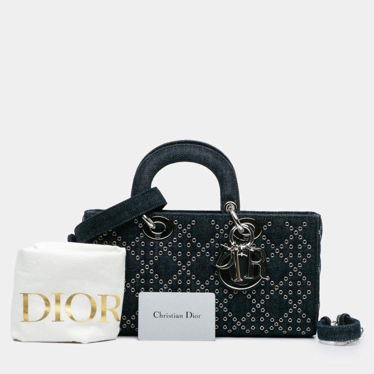 Pre Owned Dior Blue Medium Denim Cannage Eyelet Lady D Joy
