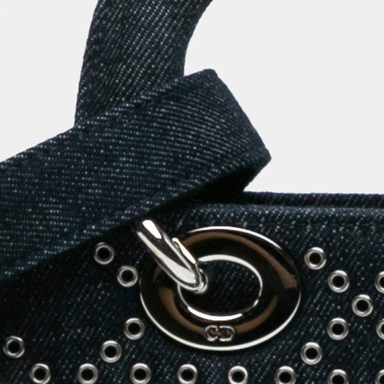 Pre Owned Dior Blue Medium Denim Cannage Eyelet Lady D Joy