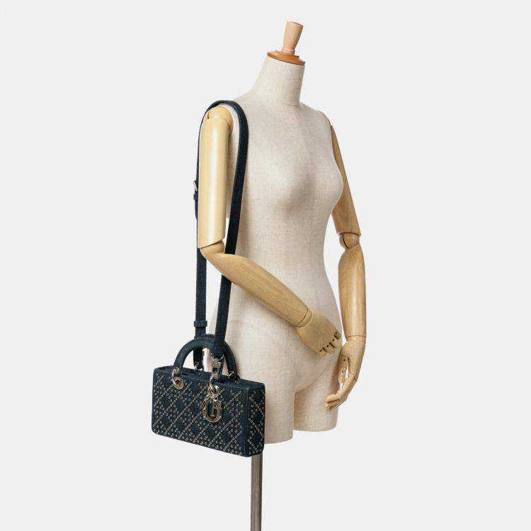 Pre Owned Dior Blue Medium Denim Cannage Eyelet Lady D Joy