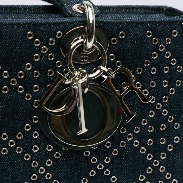 Pre Owned Dior Blue Medium Denim Cannage Eyelet Lady D Joy