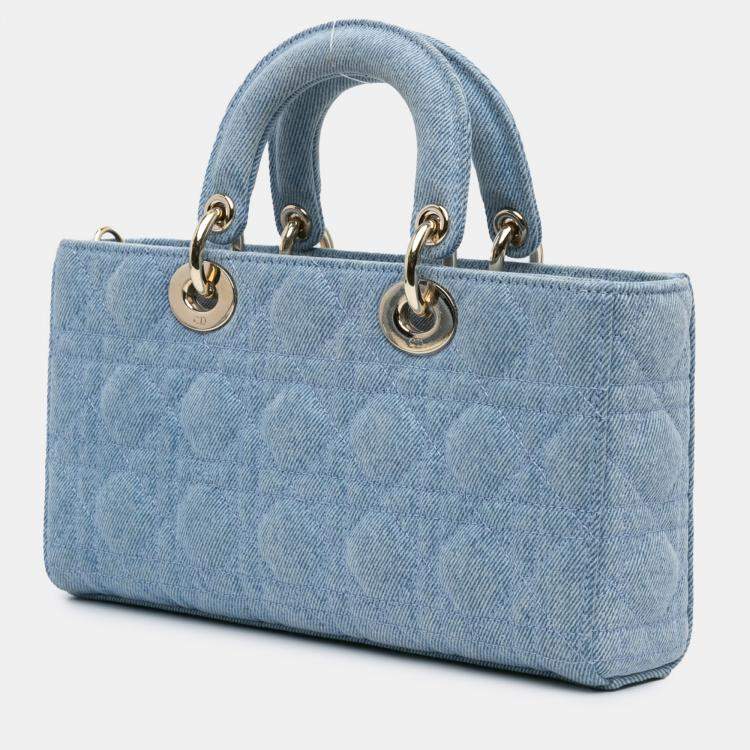 Pre Owned Dior Blue Medium Denim Cannage Lady D Joy