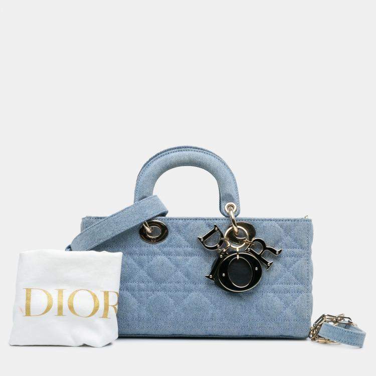 Pre Owned Dior Blue Medium Denim Cannage Lady D Joy