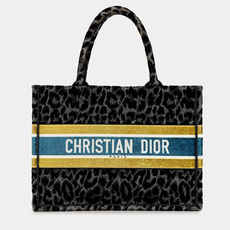 Pre Owned Mizza Medium Embroidered Canvas Leopard Book Tote