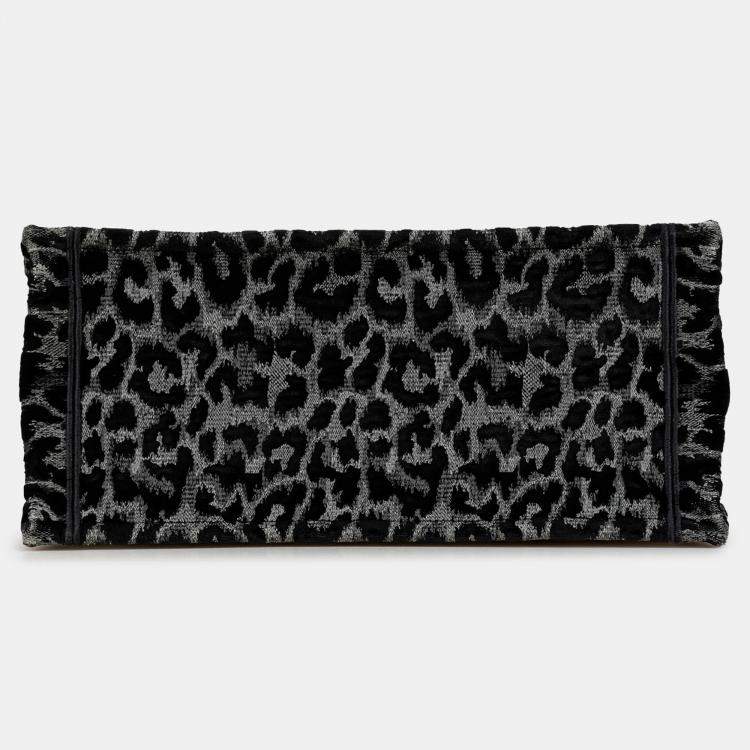Pre Owned Mizza Medium Embroidered Canvas Leopard Book Tote