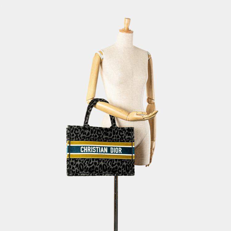 Pre Owned Mizza Medium Embroidered Canvas Leopard Book Tote