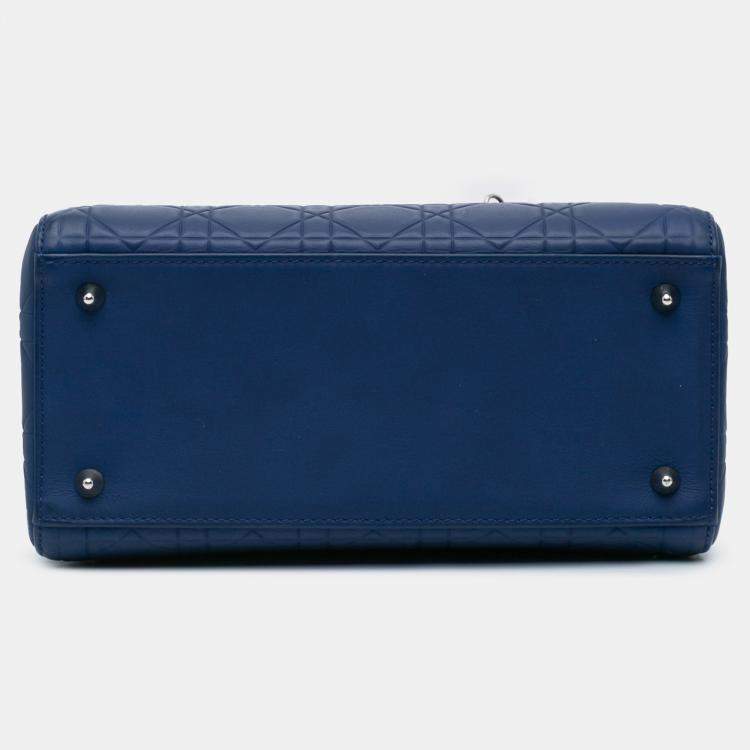 Pre Owned Dior Blue Medium Ultra Matte Calfskin Cannage Embossed Lady Dior