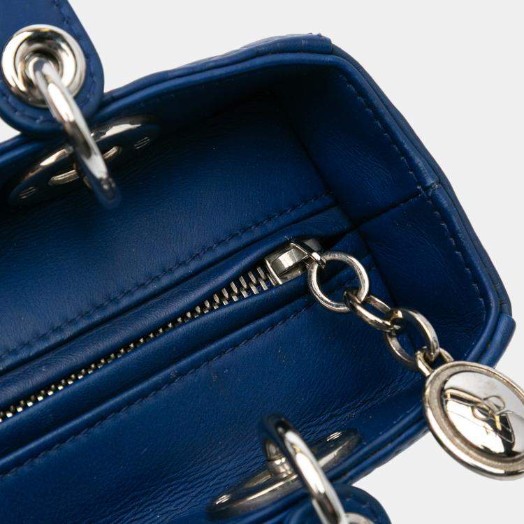 Pre Owned Dior Blue Medium Ultra Matte Calfskin Cannage Embossed Lady Dior