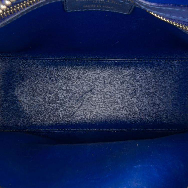Pre Owned Dior Blue Medium Ultra Matte Calfskin Cannage Embossed Lady Dior
