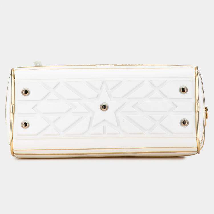 Pre Owned Dior Gold White Medium Padded Etoile Leather Vibe Zip Bowling Bag
