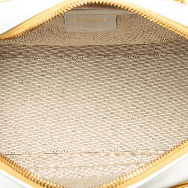 Pre Owned Dior Gold White Medium Padded Etoile Leather Vibe Zip Bowling Bag