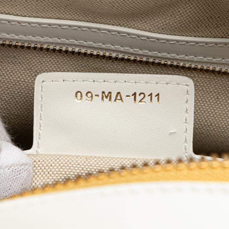 Pre Owned Dior Gold White Medium Padded Etoile Leather Vibe Zip Bowling Bag