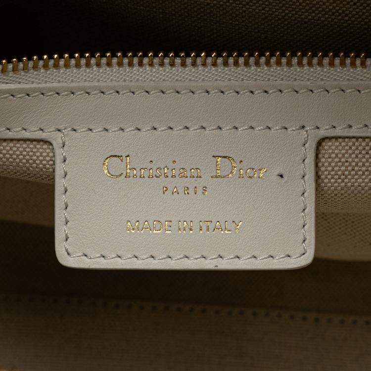 Pre Owned Dior Gold White Medium Padded Etoile Leather Vibe Zip Bowling Bag