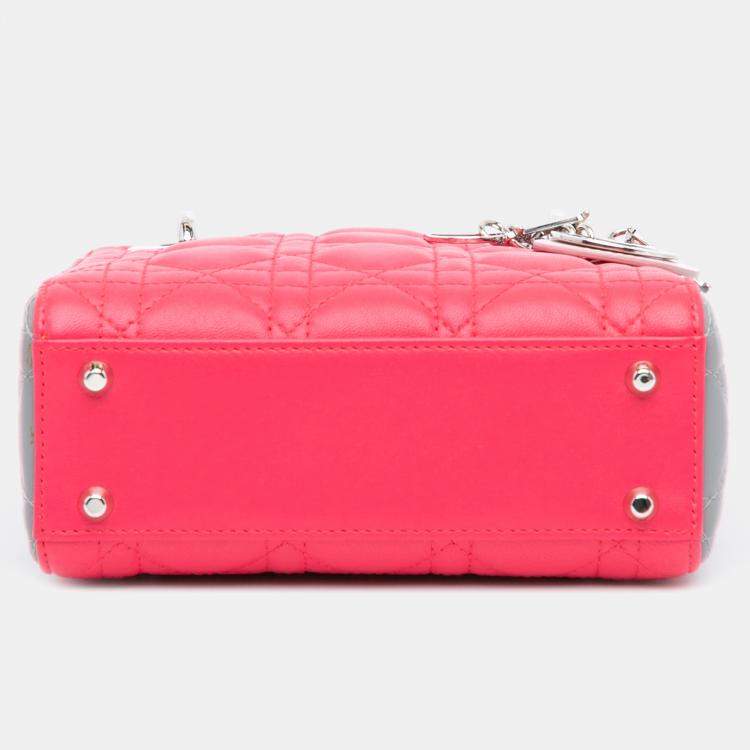 Pre Owned Dior Pink Mini Tricolor Lambskin Cannage Lady Dior