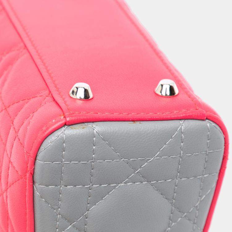 Pre Owned Dior Pink Mini Tricolor Lambskin Cannage Lady Dior