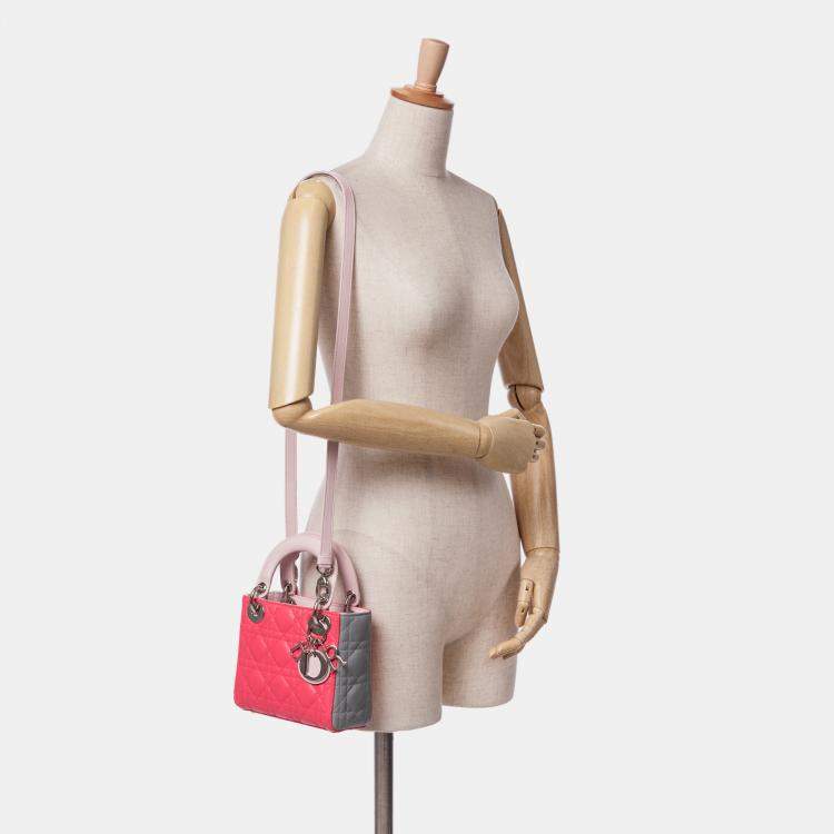 Pre Owned Dior Pink Mini Tricolor Lambskin Cannage Lady Dior