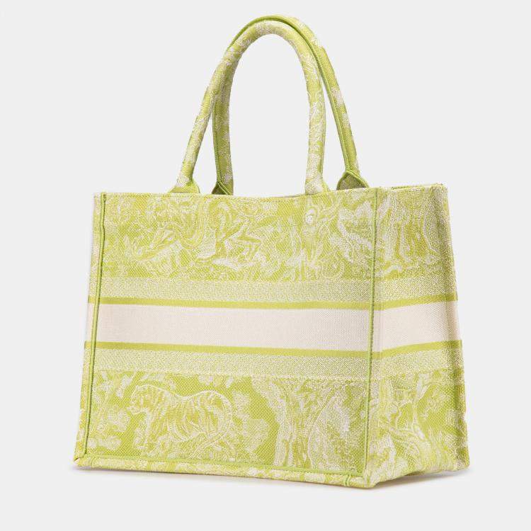 Pre Owned Dior Green Medium Canvas Embroidered Dioriviera Toile De Jouy Book Tote