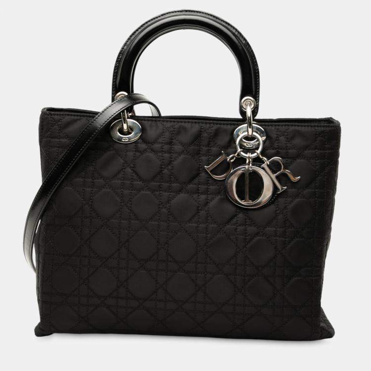 Pre Owned Dior Black Large Nylon Cannage Lady Dior