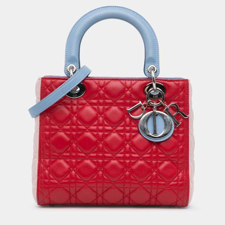 Pre Owned Dior Multicolor Medium Tricolor Lambskin Cannage Lady Dior