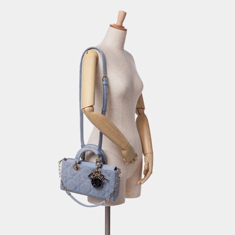 Pre Owned Dior Blue Small Denim Macrocannage Lady D Joy