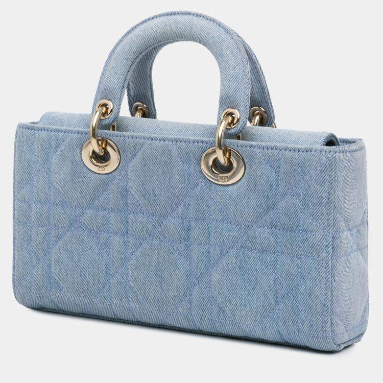 Pre Owned Dior Blue Small Denim Macrocannage Lady D Joy