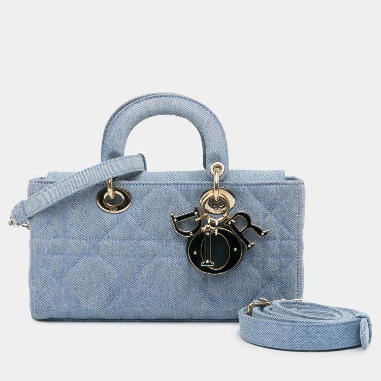 Pre Owned Dior Blue Small Denim Macrocannage Lady D Joy
