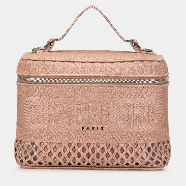 Pre Owned Dior Pink Mesh Embroidered Diortravel Vanity Case