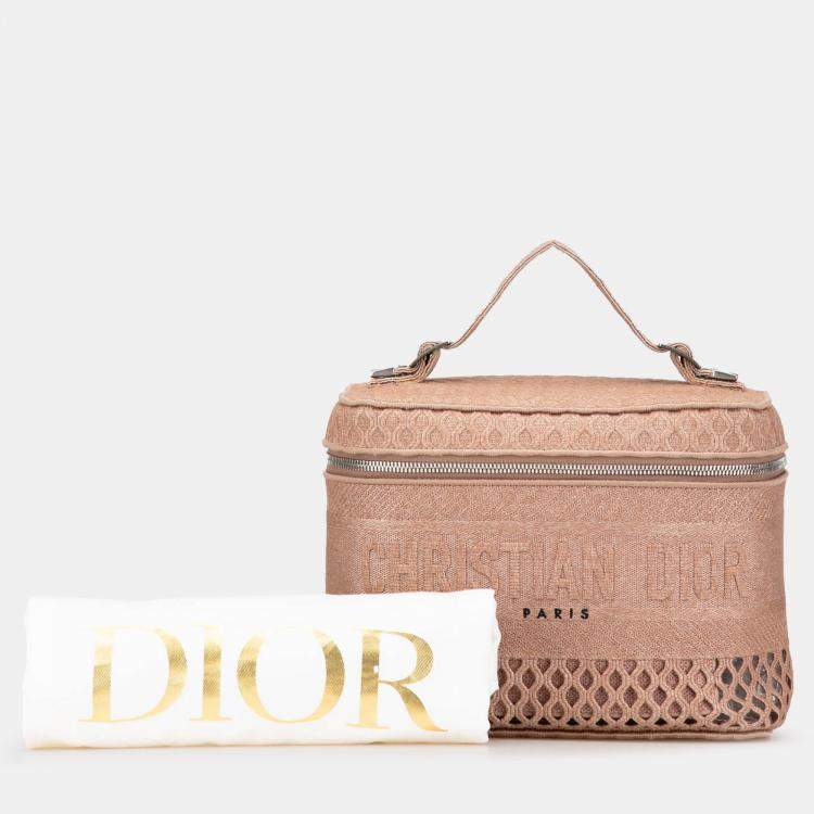 Pre Owned Dior Pink Mesh Embroidered Diortravel Vanity Case