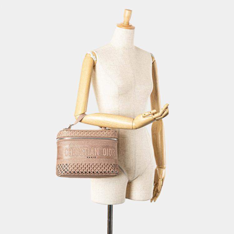 Pre Owned Dior Pink Mesh Embroidered Diortravel Vanity Case