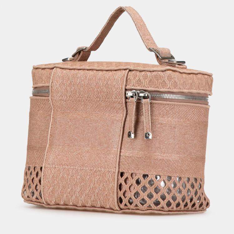 Pre Owned Dior Pink Mesh Embroidered Diortravel Vanity Case