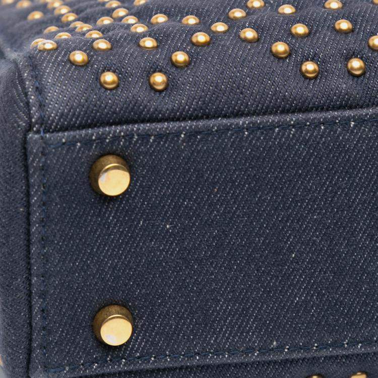 Pre Owned Dior Blue Mini Denim Cannage Studded Supple Lady Dior