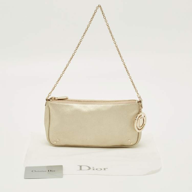 Pre Owned Dior Gold Shimmer Leather Chain Pochette Bag
