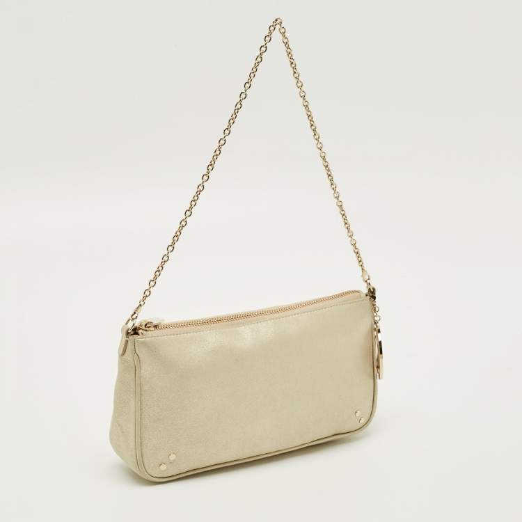Pre Owned Dior Gold Shimmer Leather Chain Pochette Bag