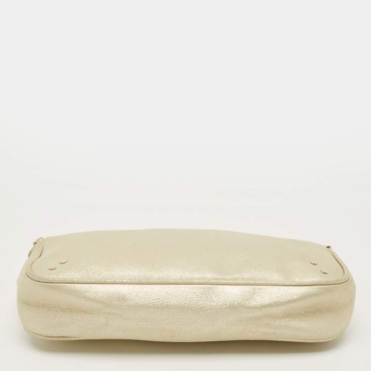 Pre Owned Dior Gold Shimmer Leather Chain Pochette Bag