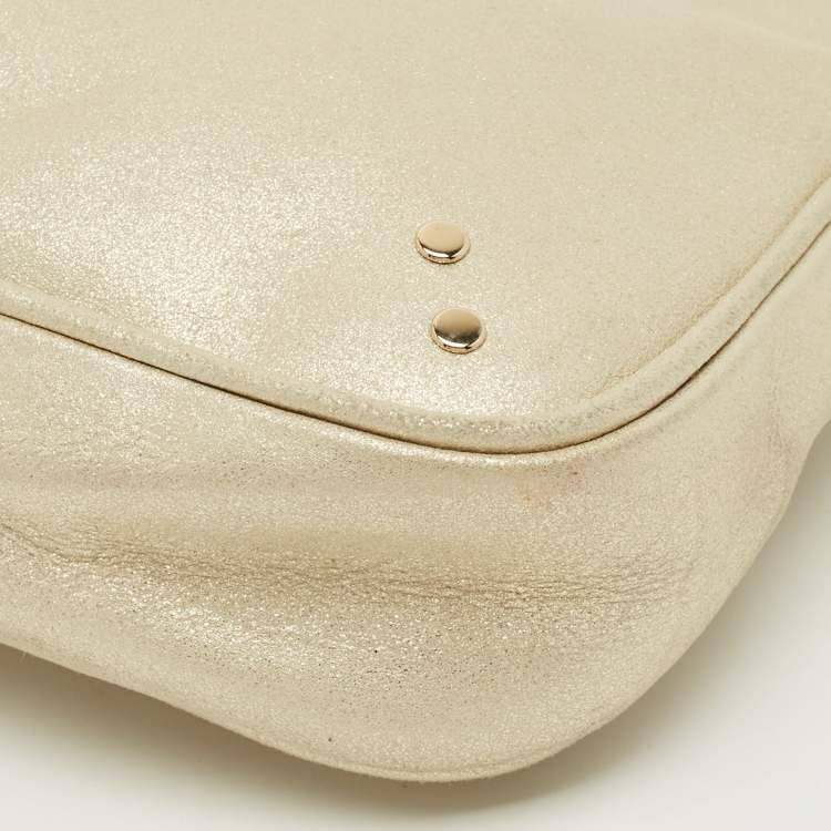 Pre Owned Dior Gold Shimmer Leather Chain Pochette Bag