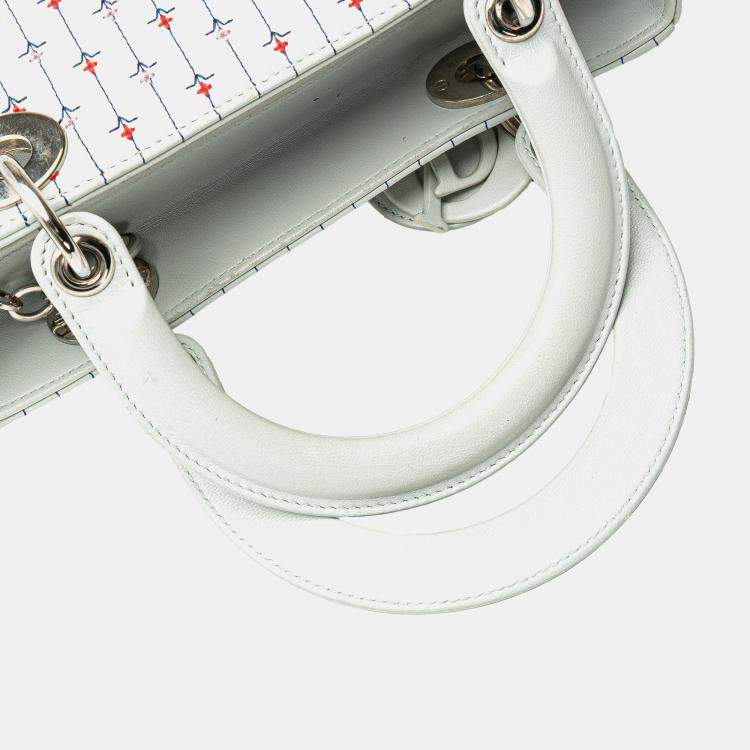 Pre Owned Dior White Medium Calfskin Embroidered Flower Lady Dior