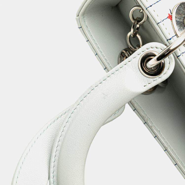 Pre Owned Dior White Medium Calfskin Embroidered Flower Lady Dior